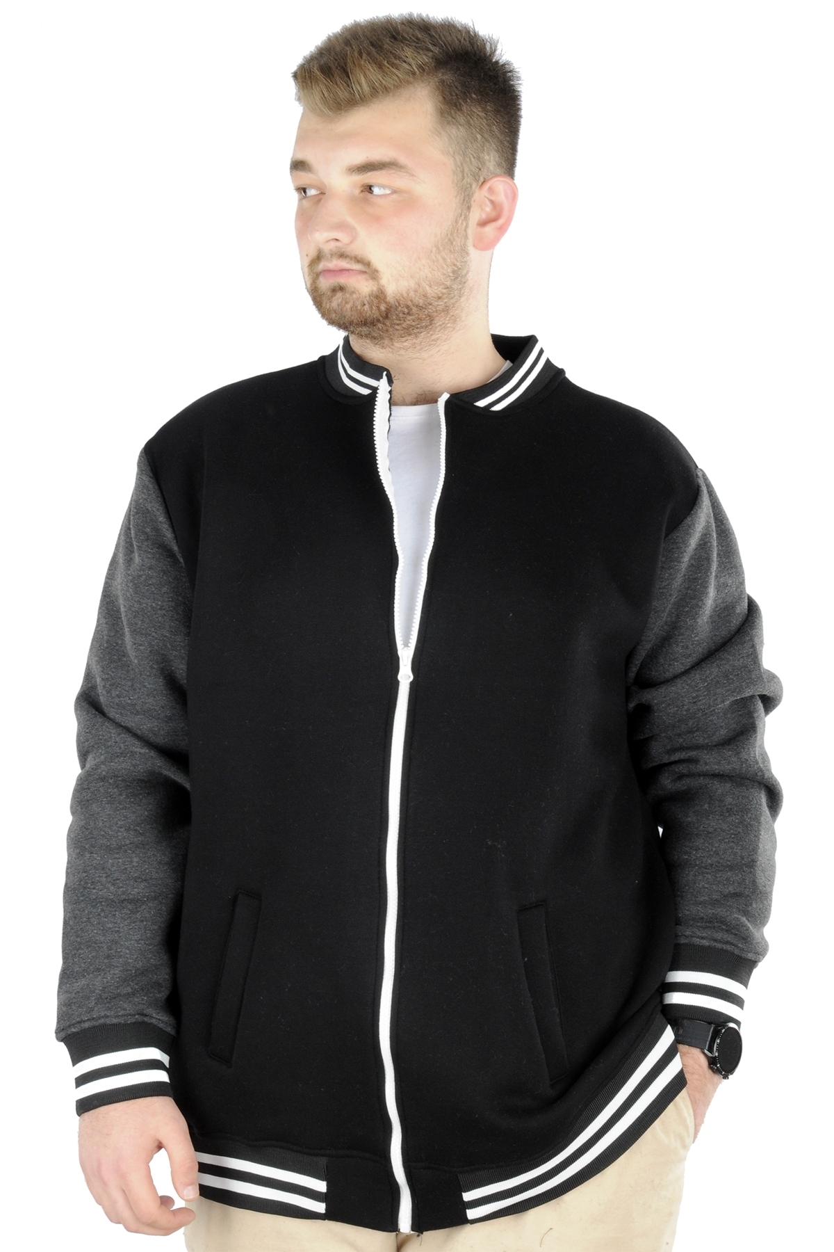 ModeXL Mode XL Büyük Beden Erkek Kolej Mont 22618 Siyah