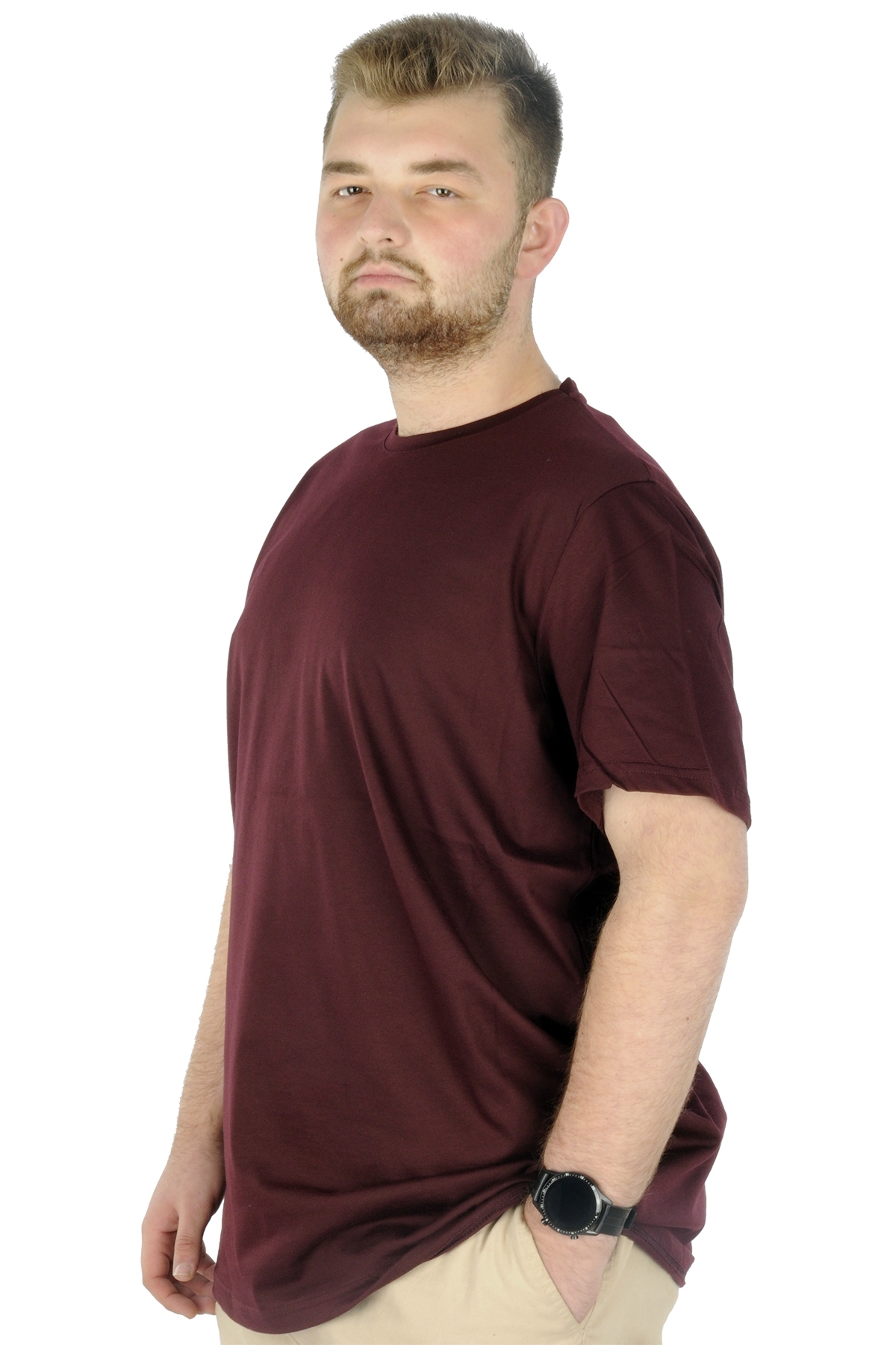 ModeXL Mode XL Büyük Beden Unisex Tshirt Bisiklet Yaka Basic 20031 Bordo görsel 2