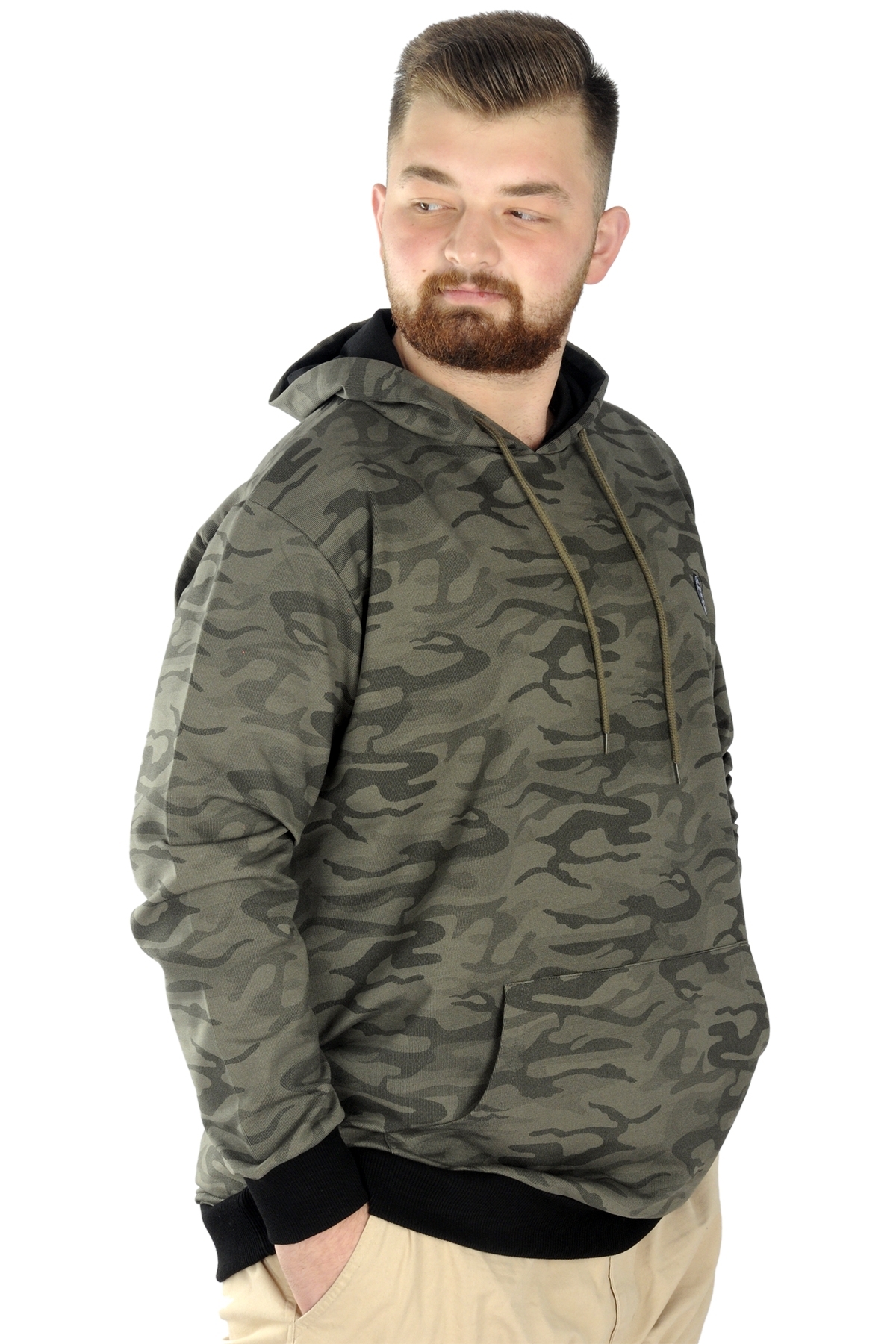 ModeXL Mode XL Erkek Sweat Kapşon Kanguru Kamuflaj 22547 Haki görsel 2
