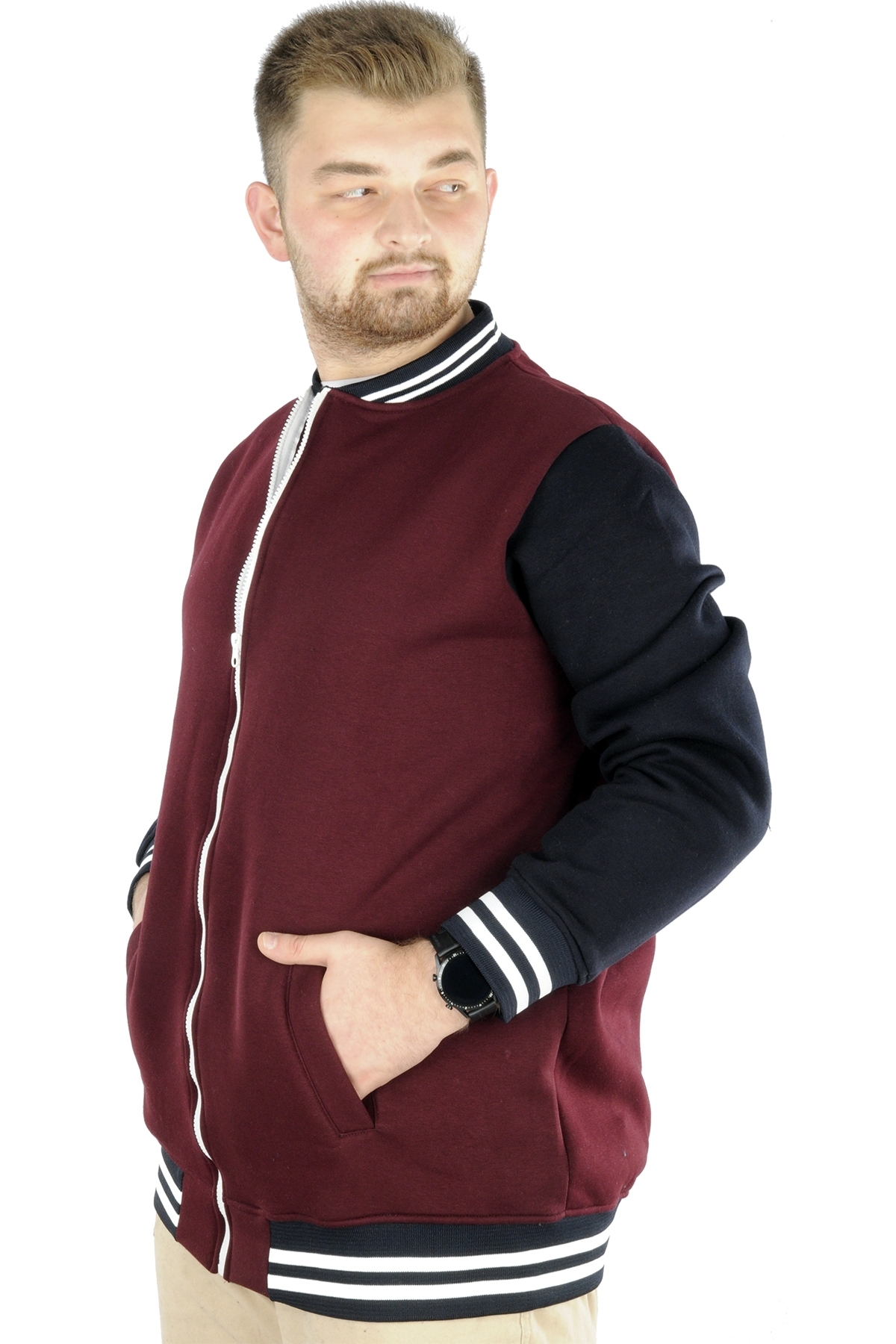 ModeXL Mode XL Büyük Beden Erkek Kolej Mont 22618 Mürdüm görsel 3