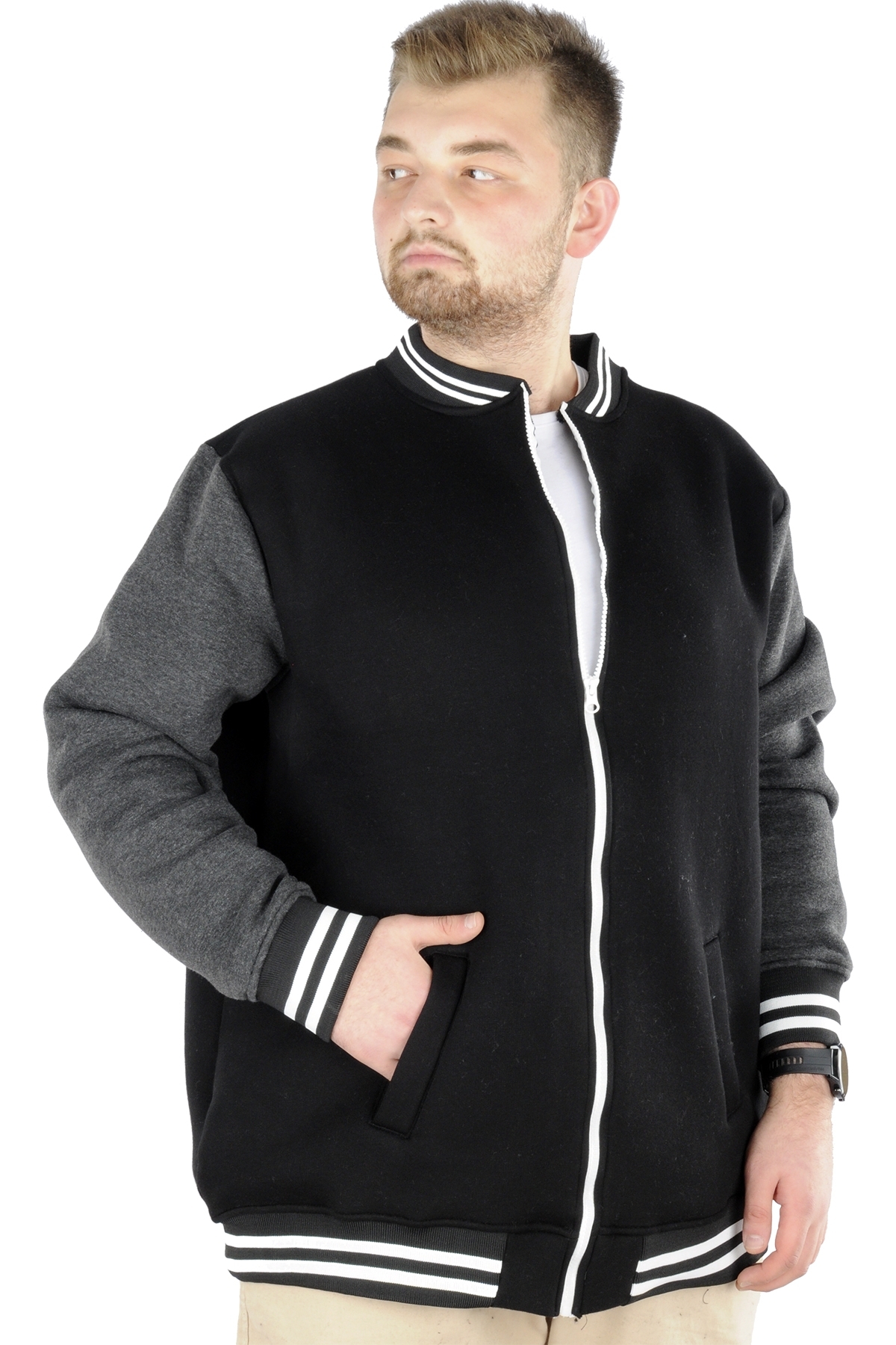 ModeXL Mode XL Büyük Beden Erkek Kolej Mont 22618 Siyah görsel 2