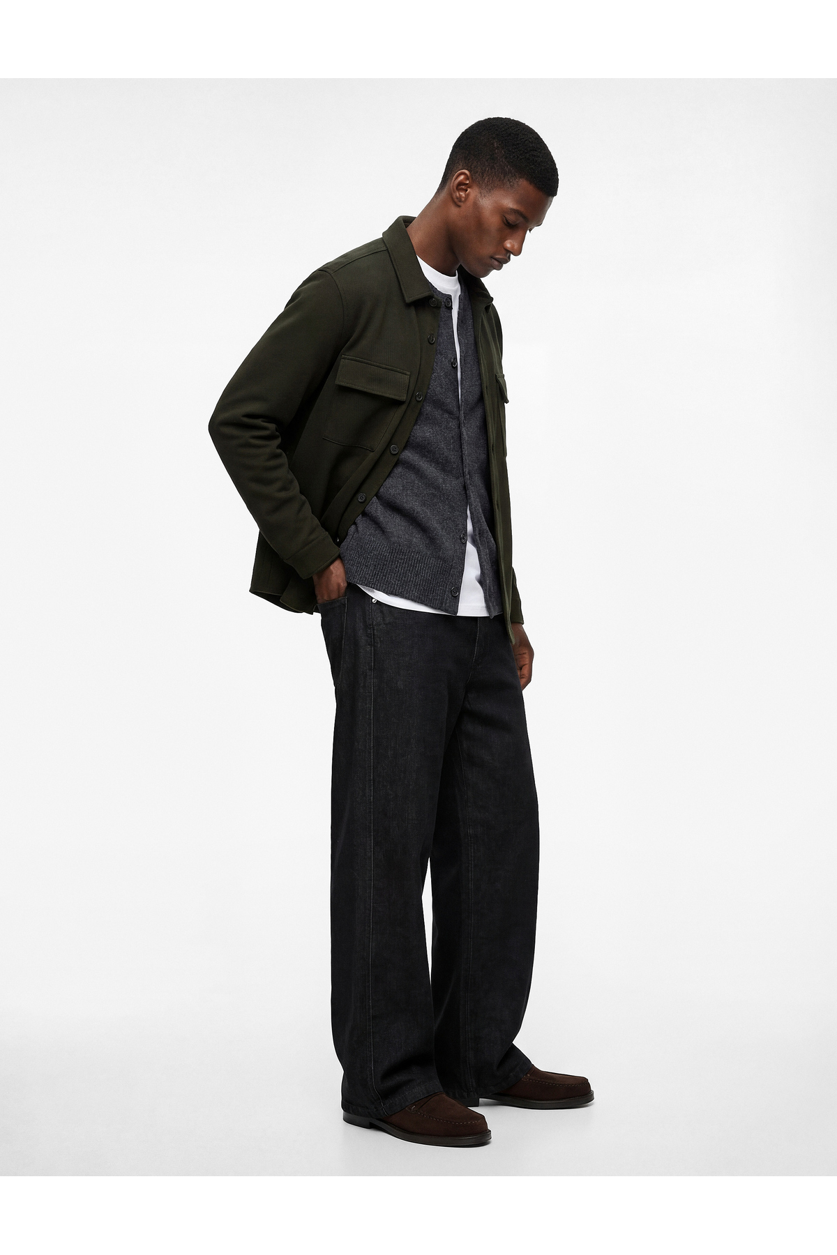 کوتون پیراهن آستین بلند یقه کلاسیک دکمه‌دار معمولی، جیب‌دار، یقه گرد