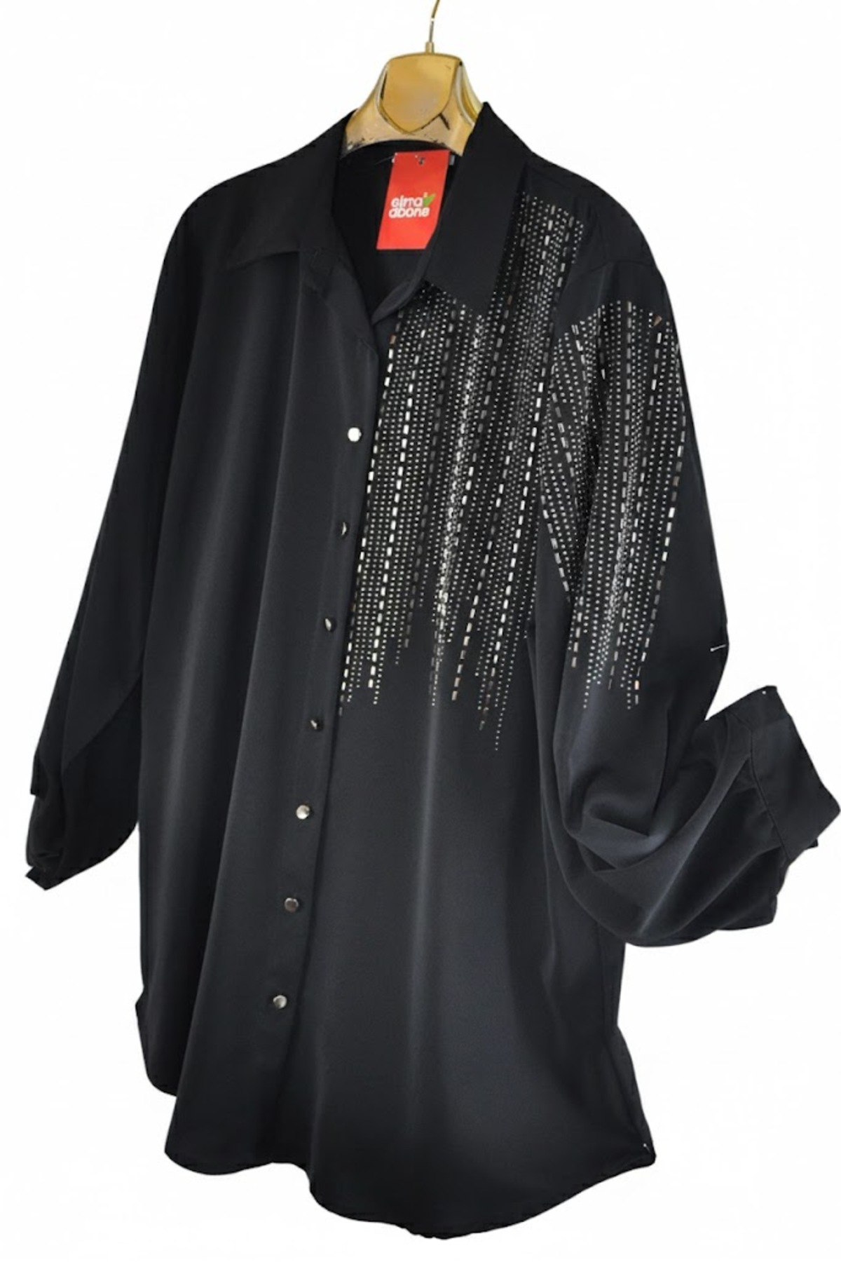 elma abone  BÜYÜK BEDEN KADIN CESİKA TAŞLI GÖMLEK - Görsel 4