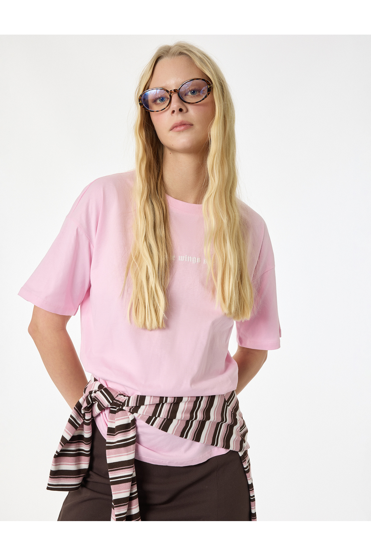 Koton Rahat Kalıp Baskılı Pembe Kadın T-Shirt 6SAL10099IK görsel 2