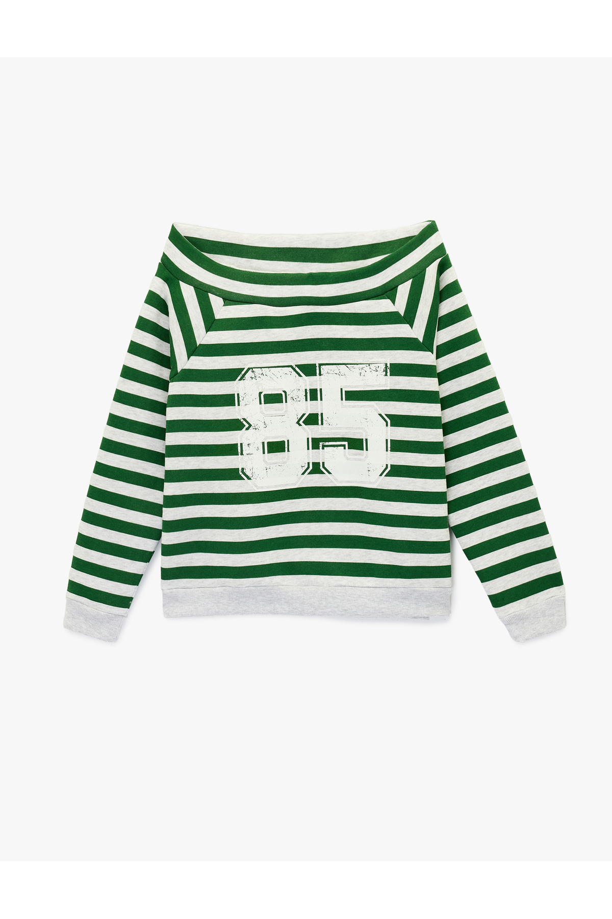 Koton Rahat Kalıp Uzun Kollu Çizgili Kayık Yaka Baskılı Sweatshirt görsel 3