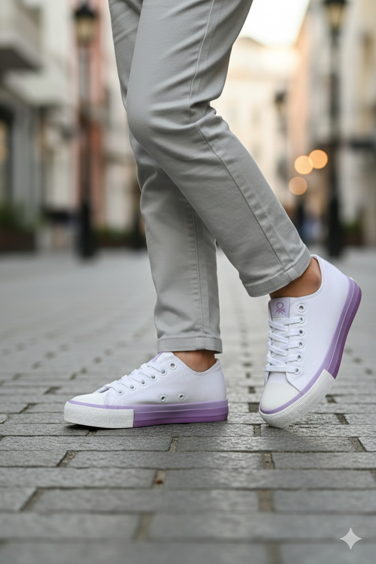 Benetton  ® | Bn-90176-2 - 3374 Beyaz Lila - Keten Kadın Sneaker Spor Ayakkabı