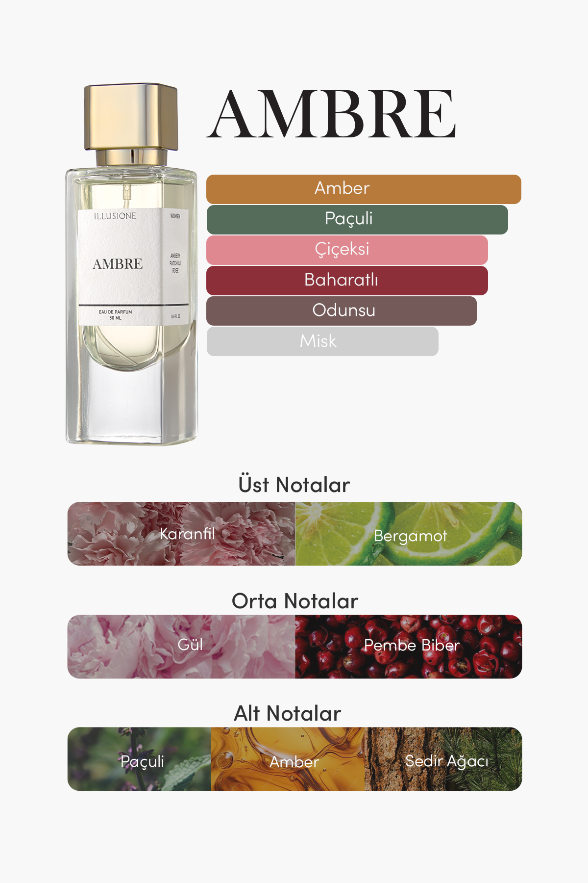 Ambre Edp Kadın Parfüm 50ml | Amber - Paçuli - Gül | Bergamot, Sedir, Karanfil, Vetiver — IPW005 — تصویر 6 از 9