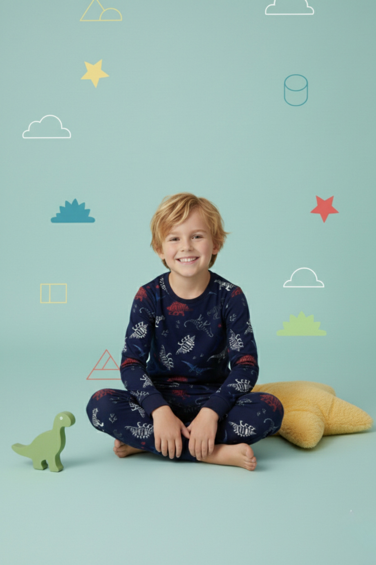 MADALİNA Erkek Çocuk %100 Pamuklu Lacivert Dinazor Desenli Pijama Takımı fotoğrafı 2 (önizleme)