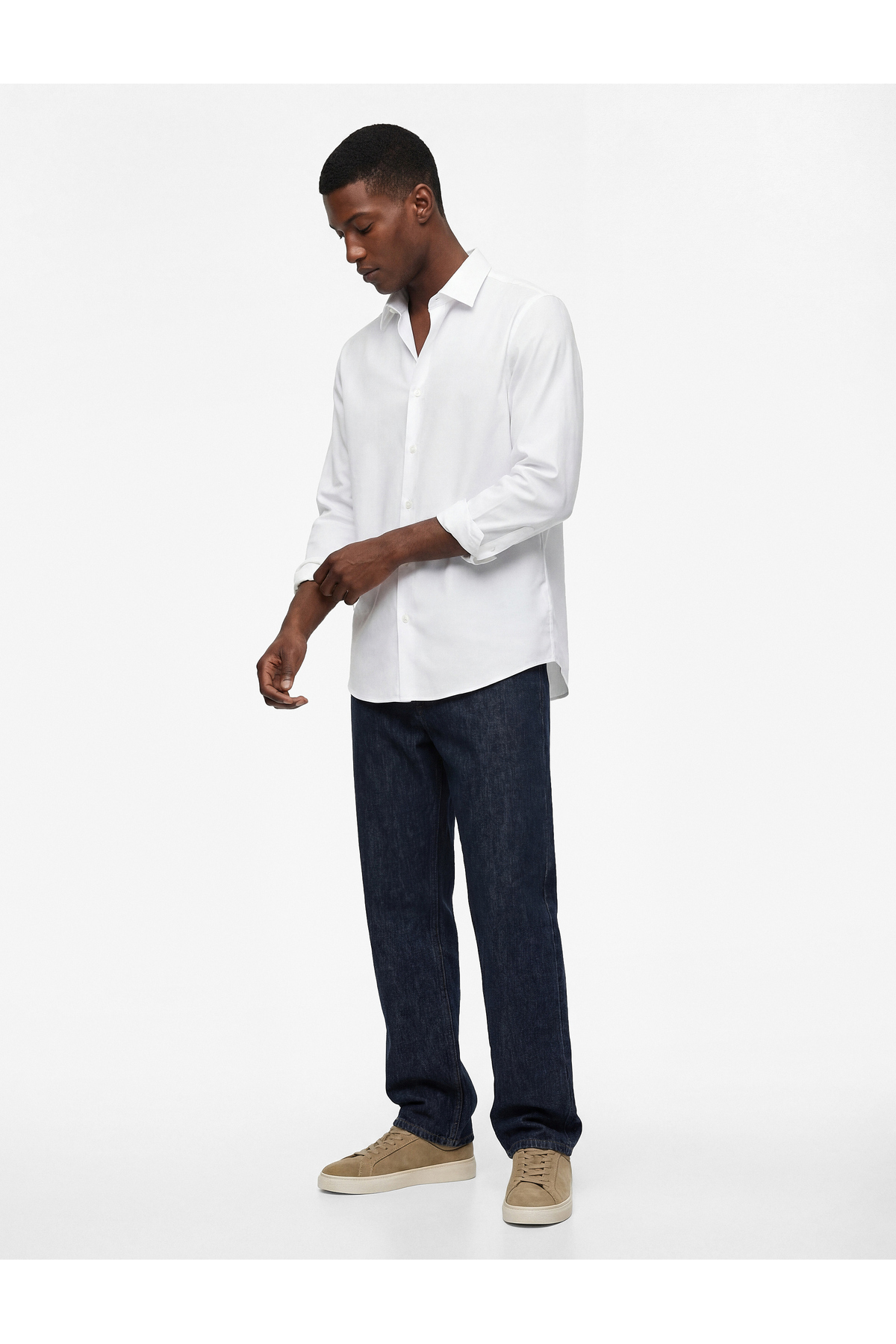 کوتون پیراهن کلاسیک آستین بلند یقه نیمه ایتالیایی دکمه‌دار سایز معمولی