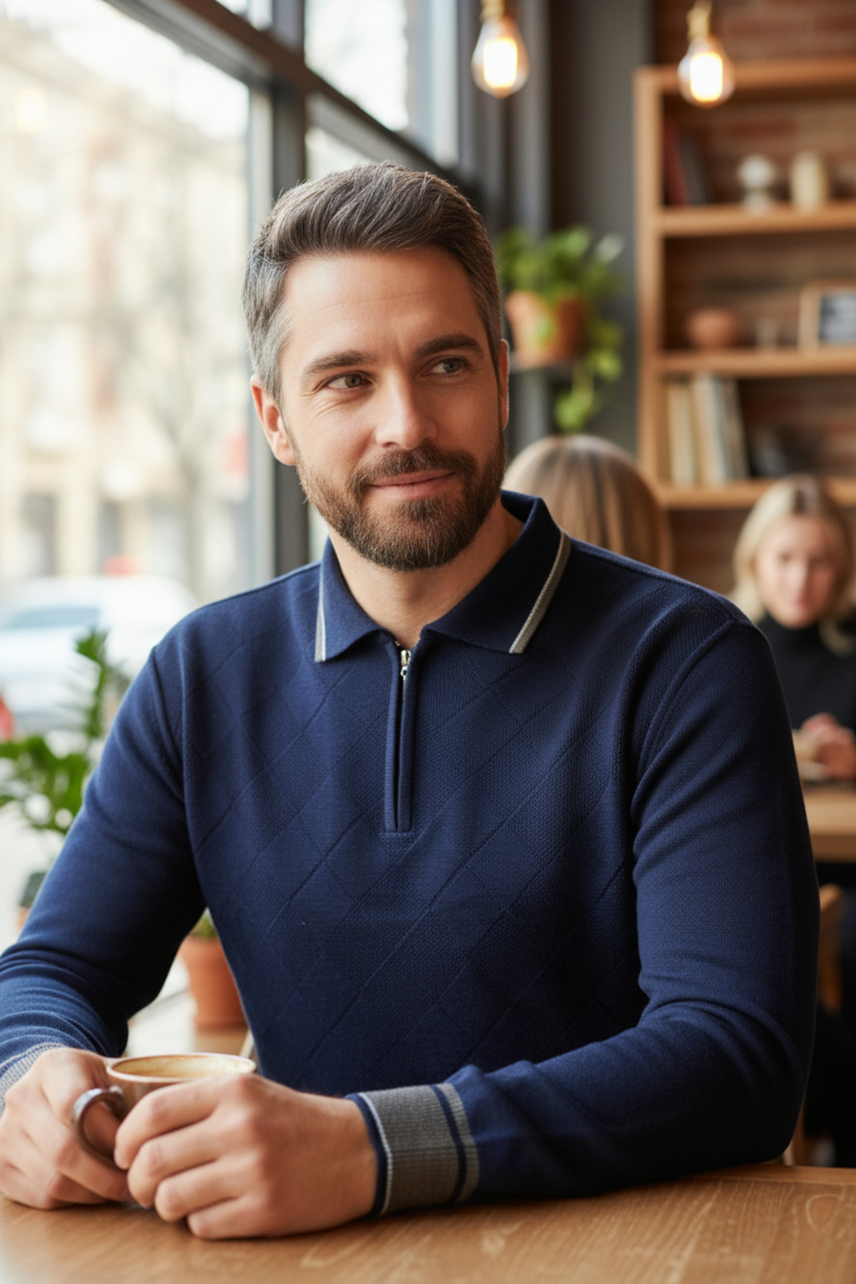 Kamalı  Erkek Lacivert Tüylenme Yapmayan Anti-pilling Standart Fit Normal Kesim Polo Yaka Triko Kazak