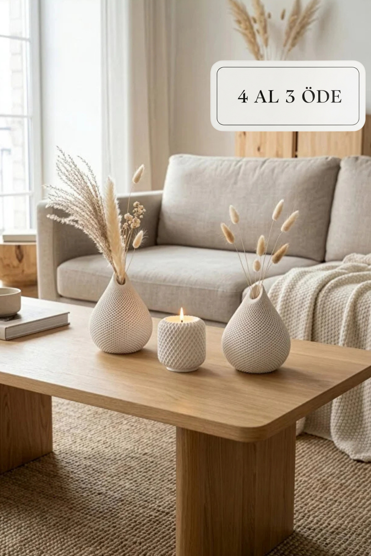 ZURİ DESİGN Boemski set betonskih vaza u obliku kapi - Beli Mrežasta tekstura...