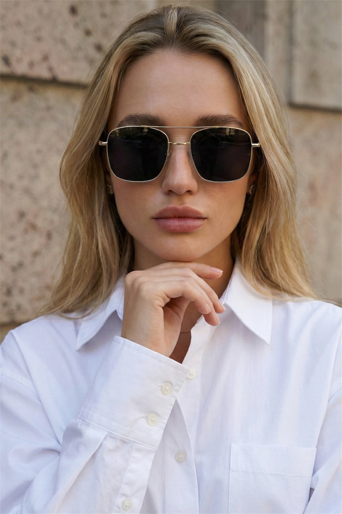 Eyesofia Metal Unisex Kare Gold Siyah Uv400 Güneş Gözlüğü görsel 2