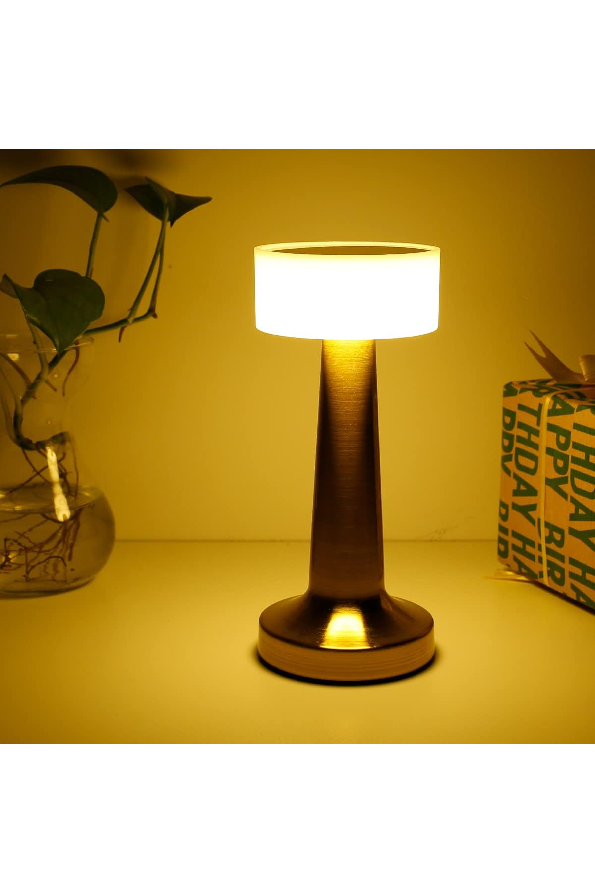 مصباح طاولة بار لاسلكي من النحاس بإضاءة دافئة