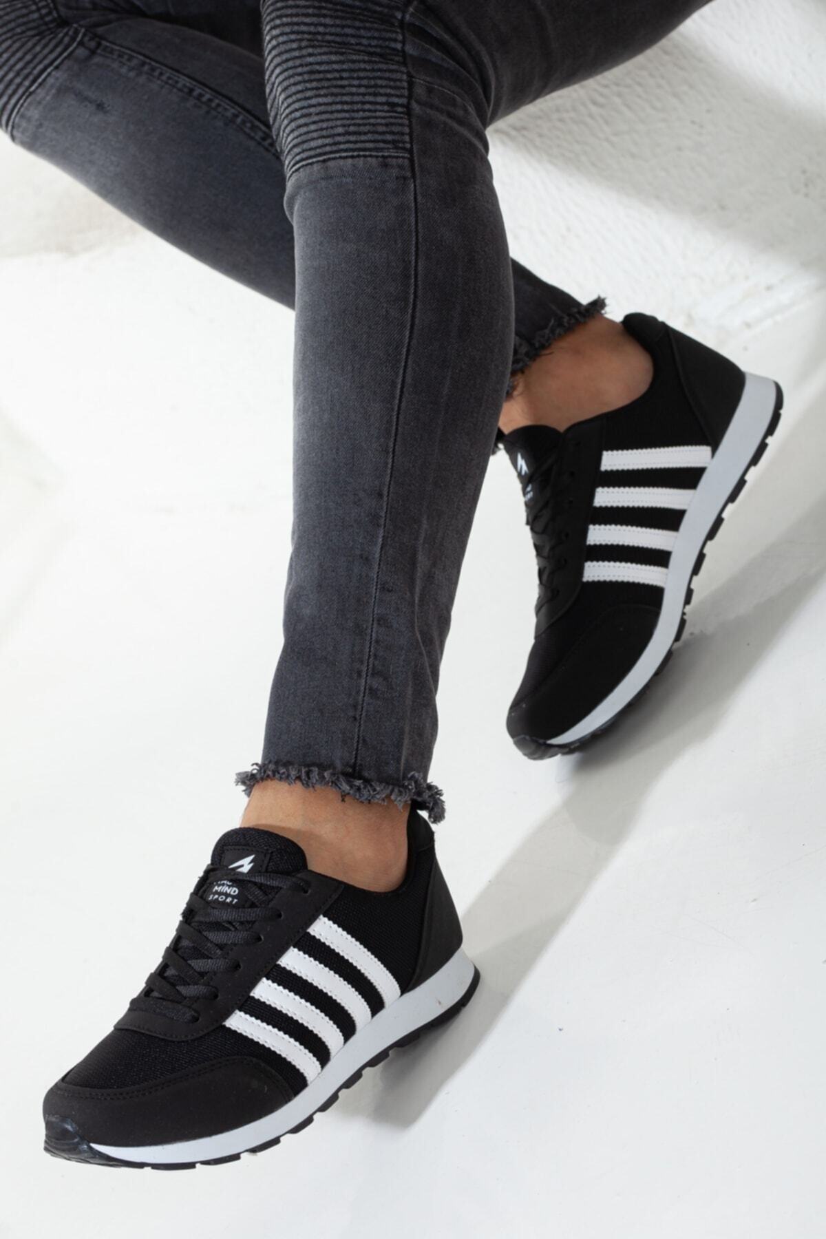 Rona Gifts  Erkek Siyah Beyaz Günlük Rahat Taban Yumuşak Hafif Esnek Yürüyüş Sneaker Bağcıklı Spor Ayakkabı - Görsel 6