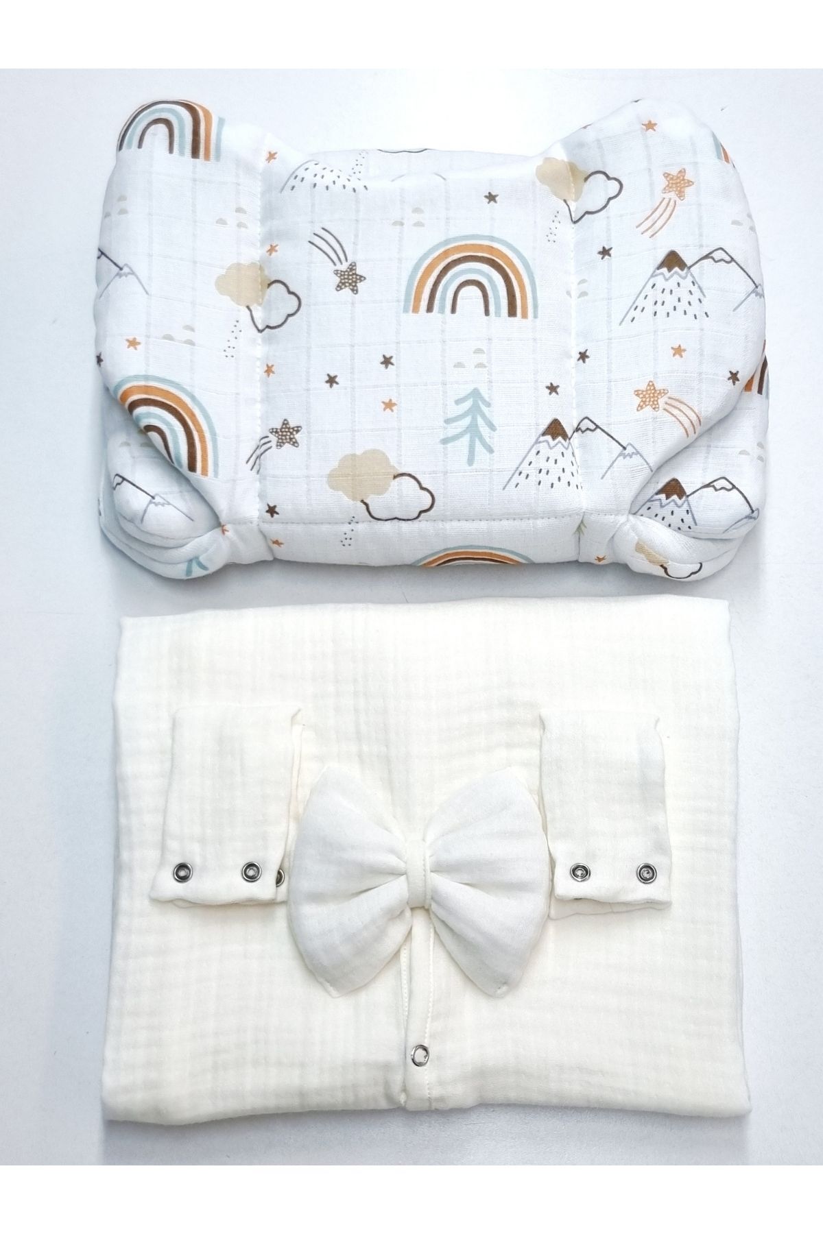 Yada Baby %100 Organik Pamuklu Kumaştan Müslin Dört Kat Minderli Puset Örtüsü Seti (KIRIK BEYAZ RENK) fotoğrafı 5 (önizleme)