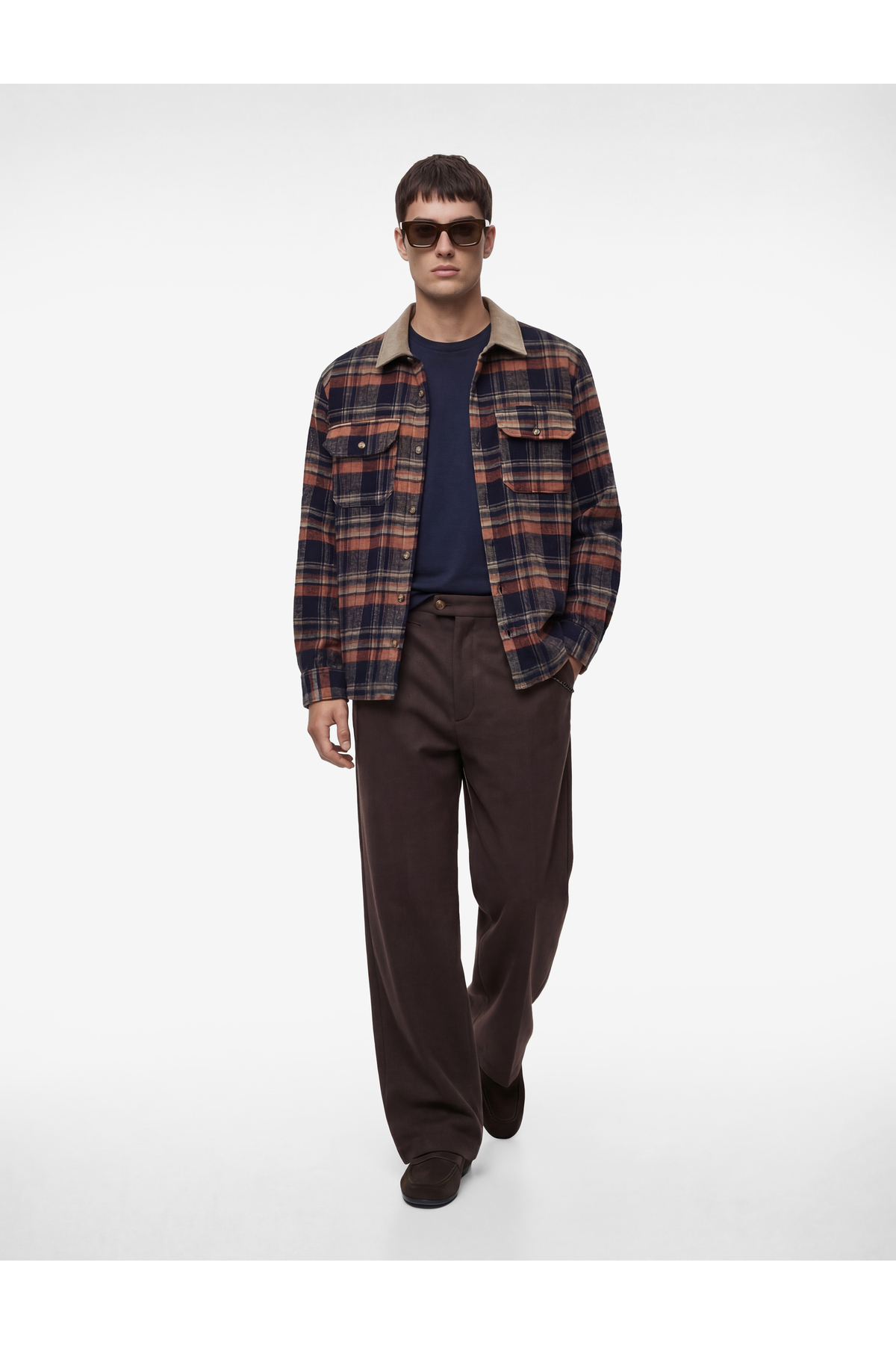 کوتون پیراهن مردانه طرح چوب با جیب و آستین بلند معمولی