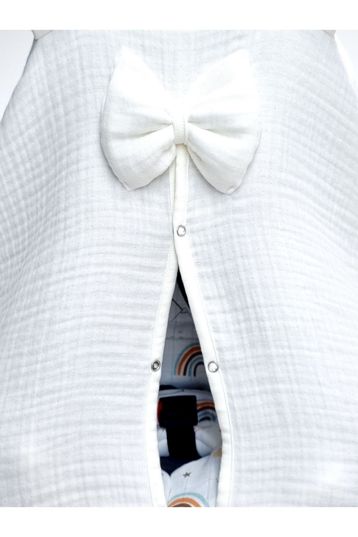 Yada Baby %100 Organik Pamuklu Kumaştan Müslin Dört Kat Minderli Puset Örtüsü Seti (KIRIK BEYAZ RENK) fotoğrafı 2 (önizleme)