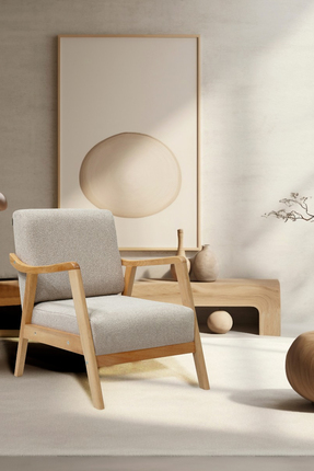 Zem Favela Ahşap Ayaklı Sütlü Kahve Teddy Kumaş Berjer V03