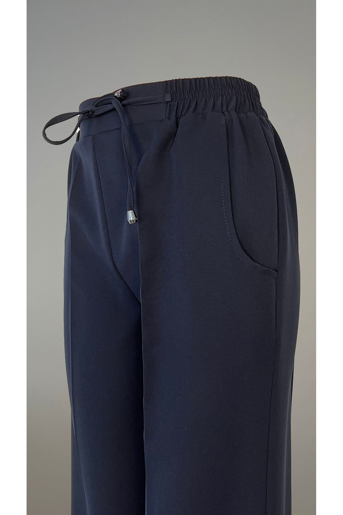 Taşpınar Butik Lacivert Beli Lastikli Bol Paça Pantolon görsel 5