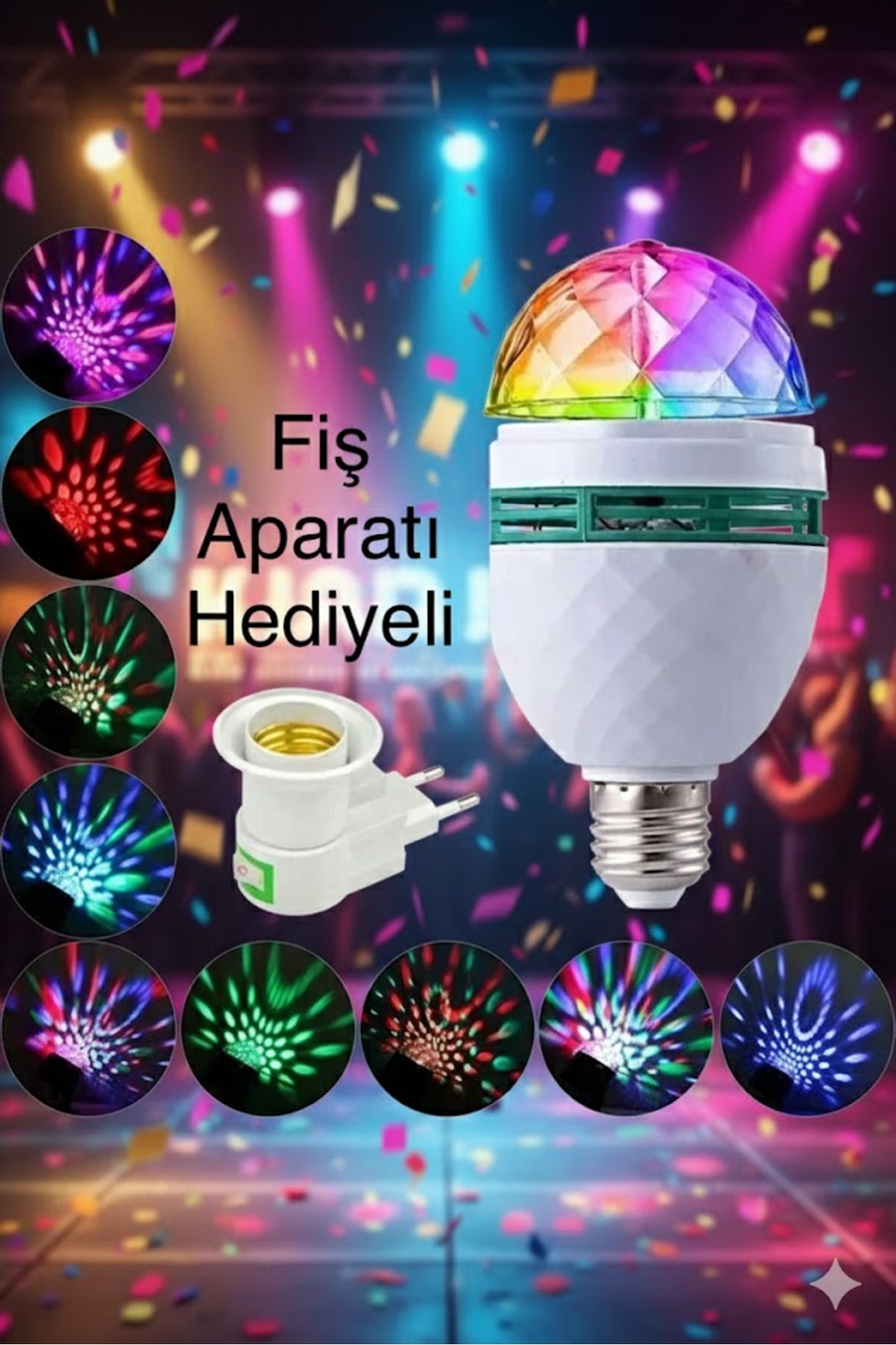 Renkli Led Döner Başlıklı Disko Topu Ampul Gece Lambası 3 Watt E27 Duylu Renkli Disco Ampul