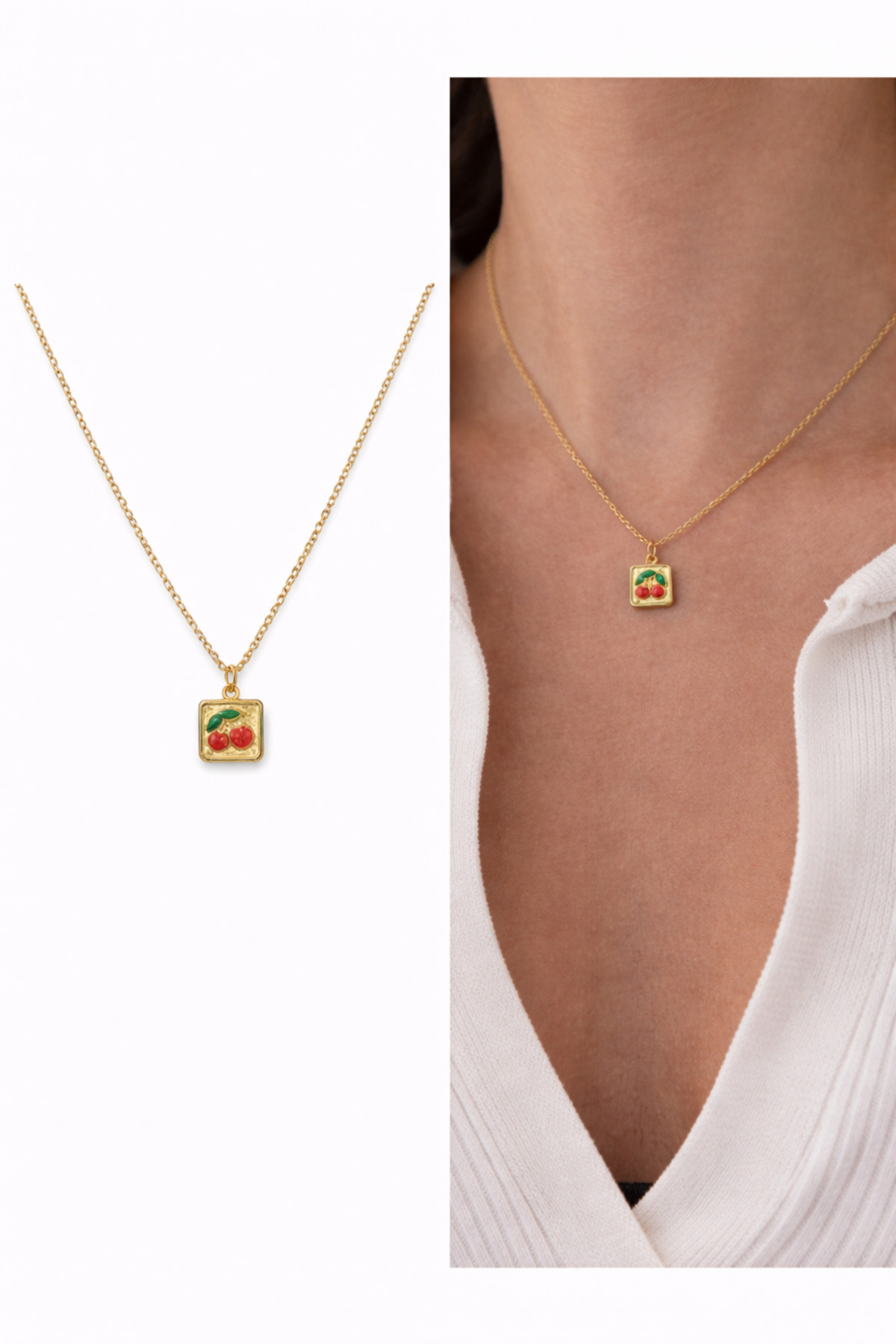 Mini Kiraz Charm Altın Kaplama Gold Kadın Kolye (45 cm) – Sevgililer Günü Özel - Detay Görseli 4