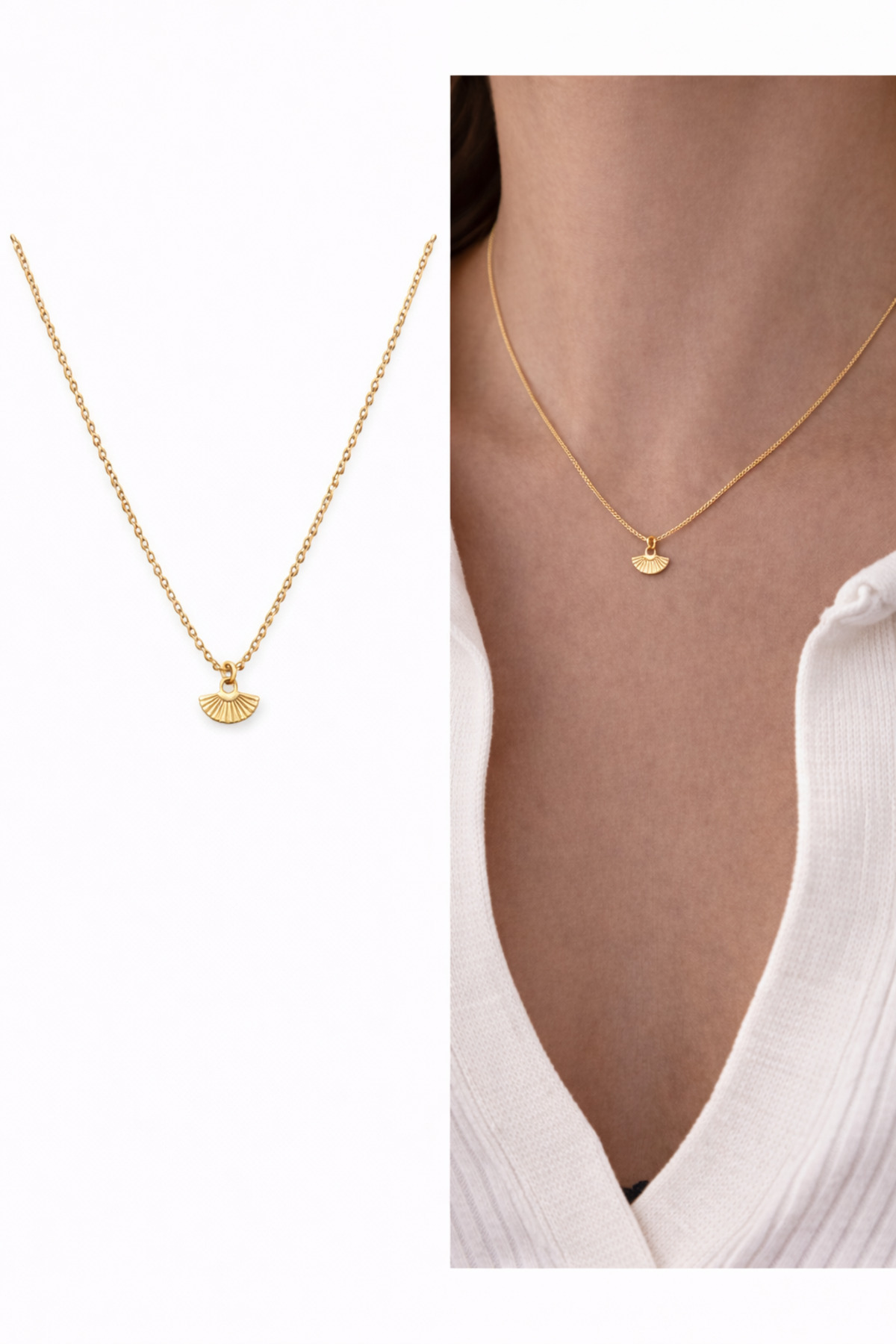Mini Yelpaze Charm 45 Cm Altın Kaplama Gold Kadın Kolye – Sevgililer Günü Özel