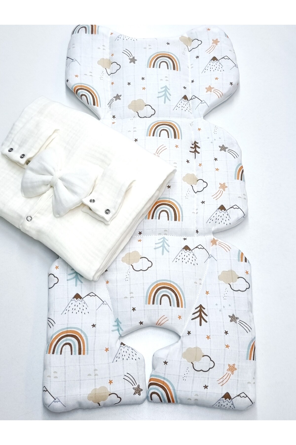 Yada Baby %100 Organik Pamuklu Kumaştan Müslin Dört Kat Minderli Puset Örtüsü Seti (KIRIK BEYAZ RENK) fotoğrafı 7 (önizleme)