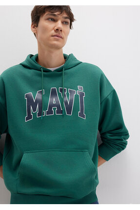 Mavi Logo Baskılı Kapüşonlu Yeşil Sweatshirt 067149-71874