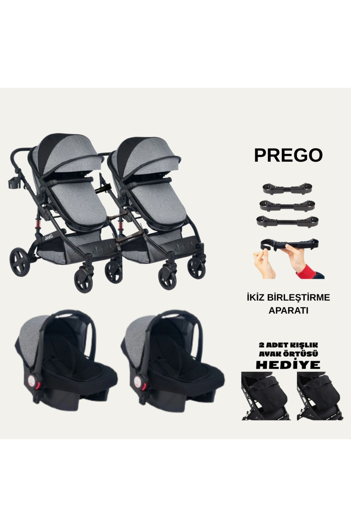 Babyhope TURHAN BEBE İkiz bebek arabası YAN YANA fotoğrafı 3 (önizleme)