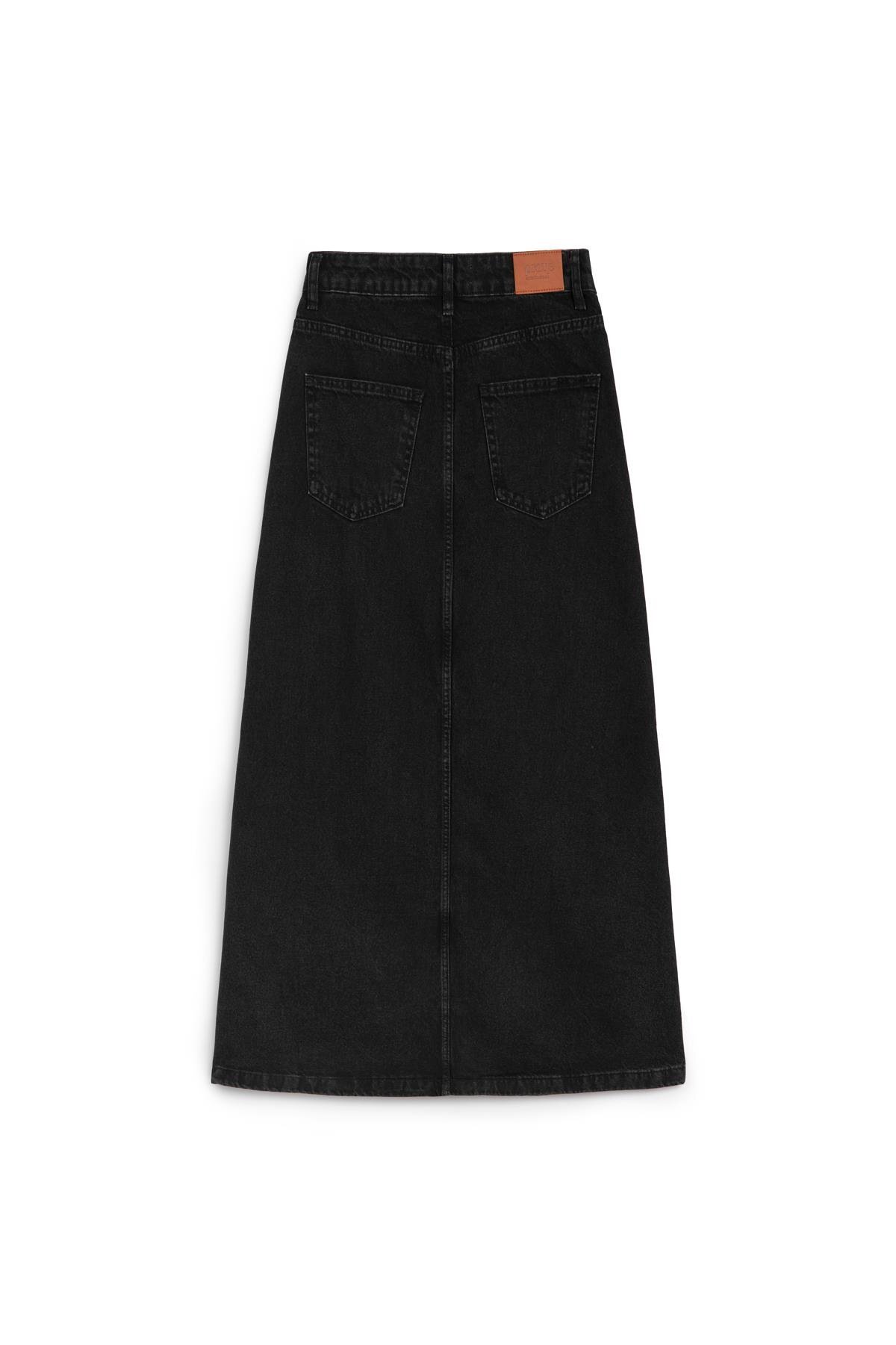 praye  Uzun Çan Denim Etek Antrasit - Görsel 2