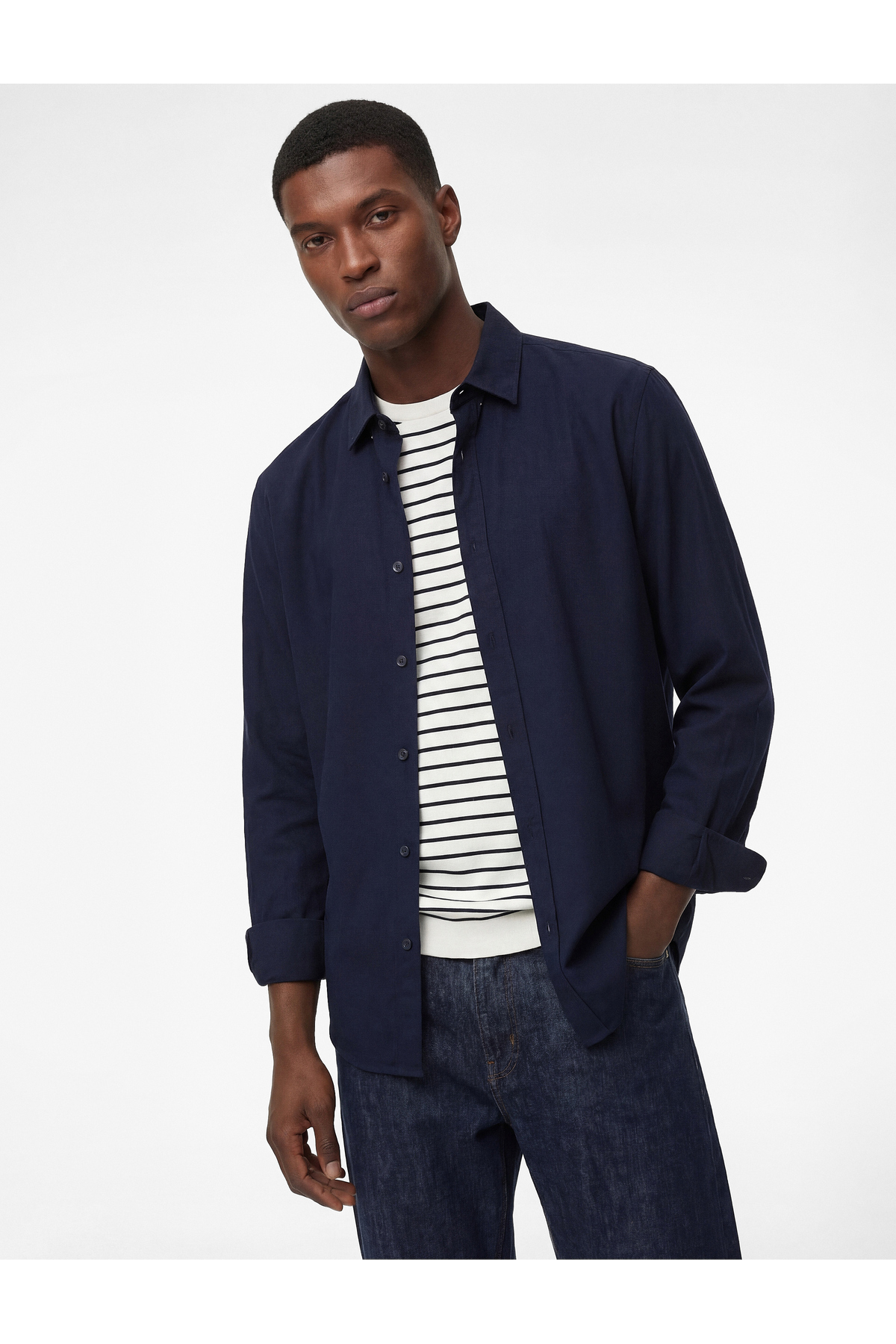 کوتون پیراهن آستین بلند یقه کلاسیک نخی معمولی فیت