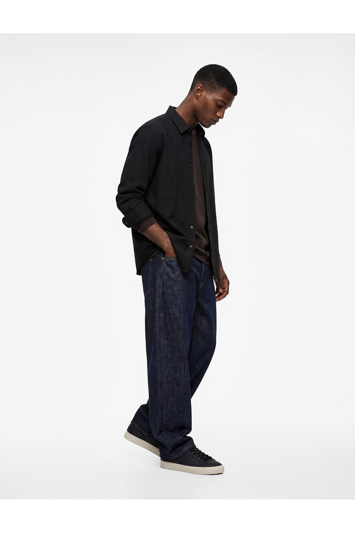 کوتون پیراهن آستین بلند یقه کلاسیک نخی معمولی فیت