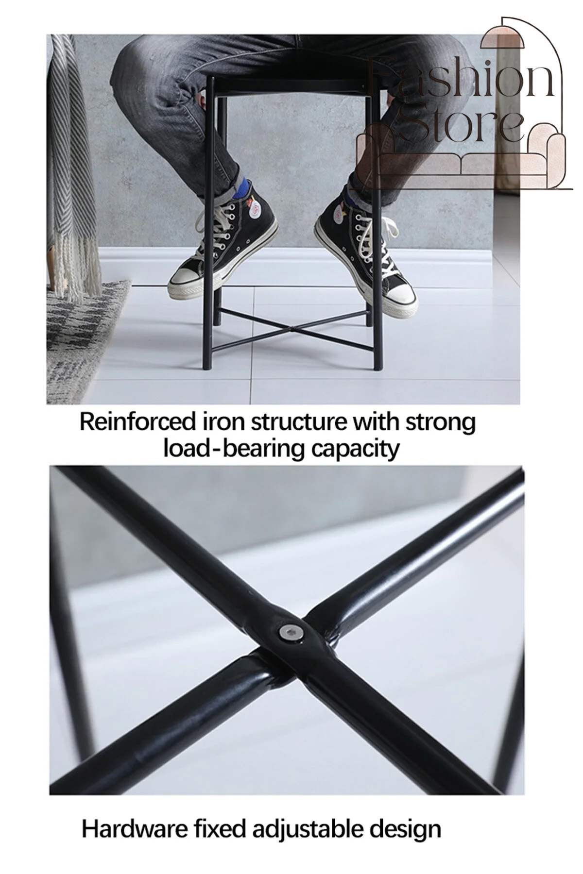 طاولة دائرية من الفولاذ الأسود من فاشن، مقاس 45 × 53 × 45 سم