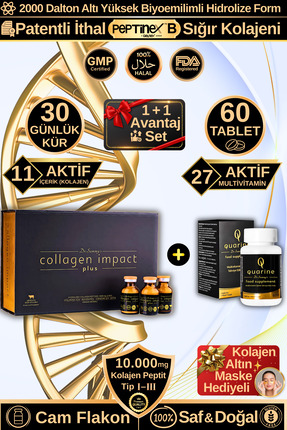 Dr.Sammy's Quarine Saç Vitamini + Collagen Impact Plus Avantaj Set (1 Aylık T...