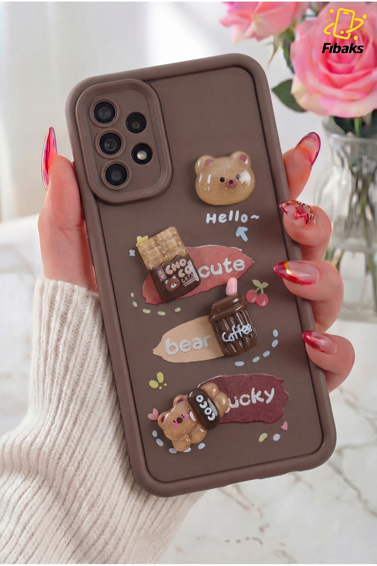 Galaxy A32 4G Case Design Patterned Camera Protected Teddy Bear Brown Soft Silicone Cover