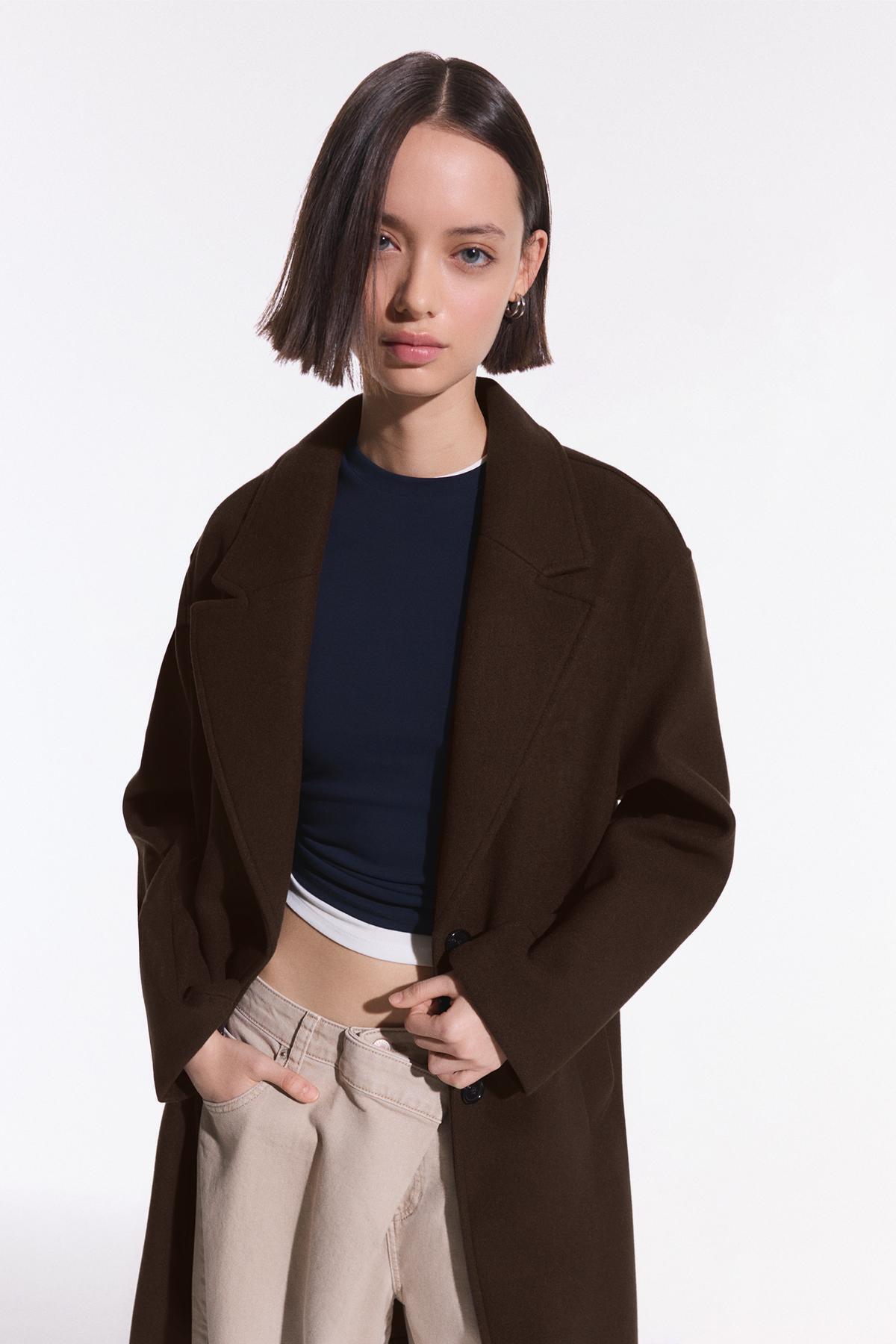 Bershka  Yumuşak dokulu uzun palto - Görsel 3