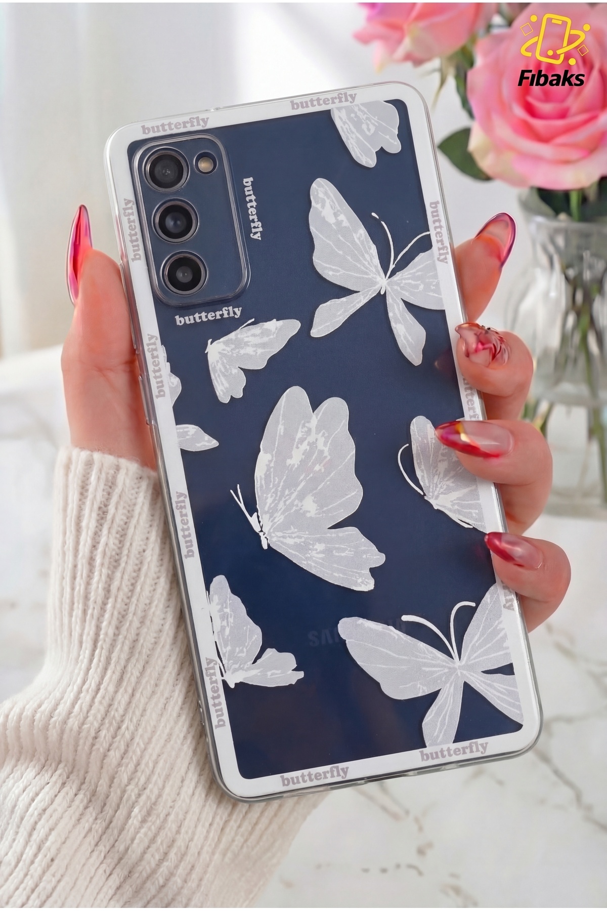 Galaxy S21 Fe Case Design Patterned Camera Shielded Transparent Butterfly Flexible Soft Silicone