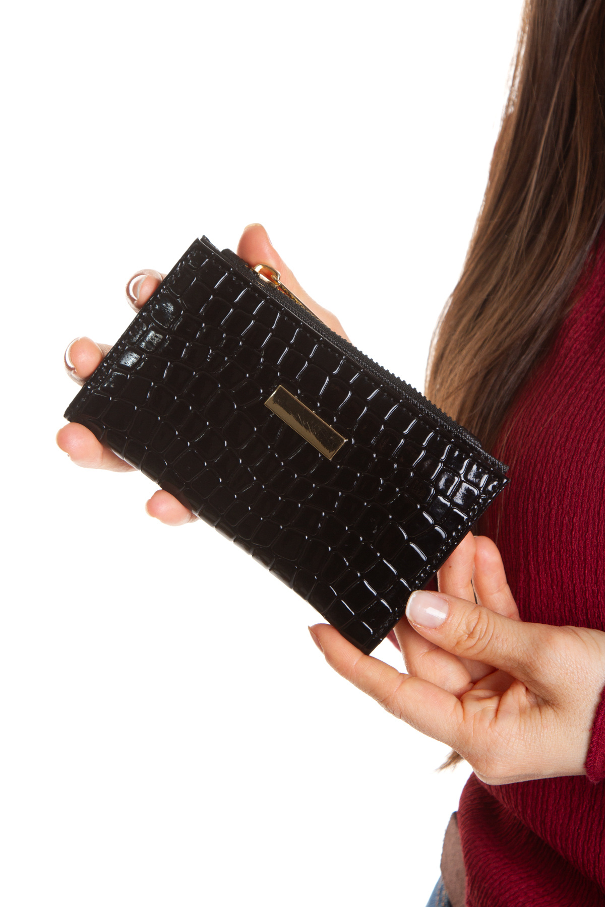Adelina Bags  Kadın Timsah Deseni Görünümlü Basic Küçük Siyah Cüzdan - Görsel 3