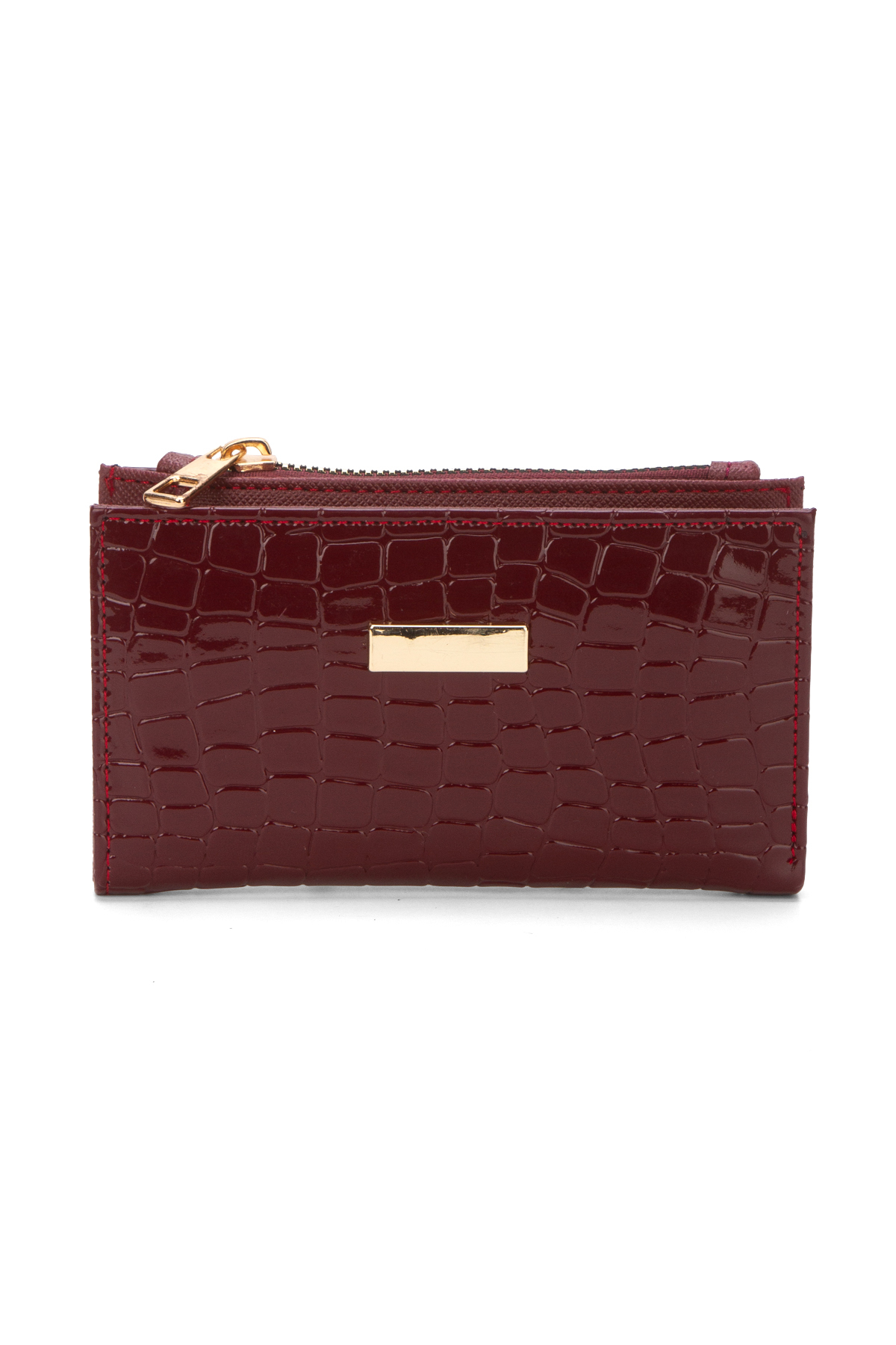 Basic Small Claret Red Wallet with Women's Crocodile Pattern Look