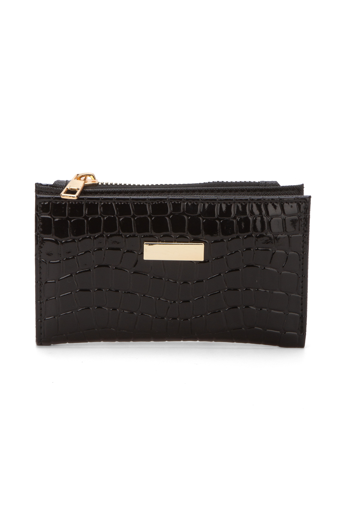 Adelina Bags  Kadın Timsah Deseni Görünümlü Basic Küçük Siyah Cüzdan