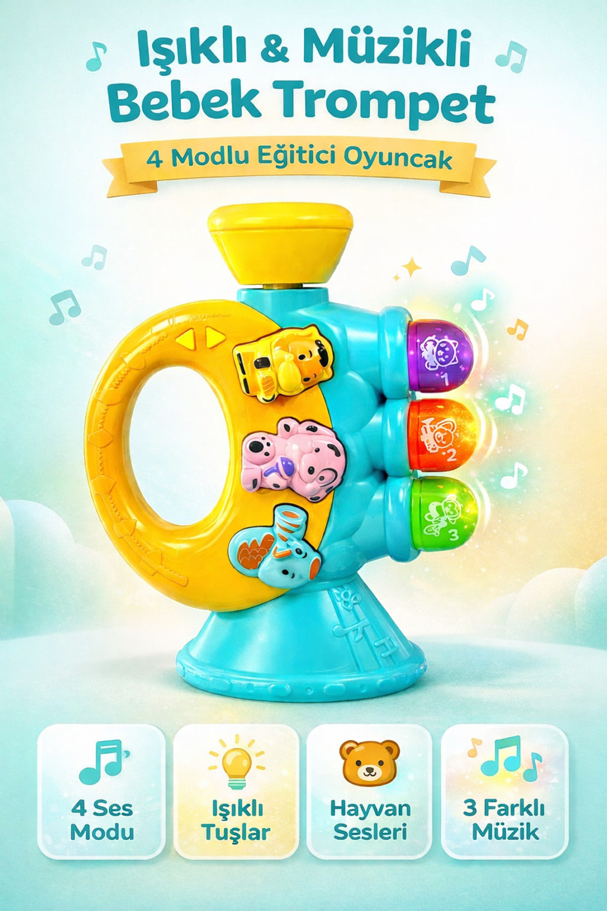 Trumpet Piano with Light and Music - Animal Sound Melody and Lullaby Baby Piano