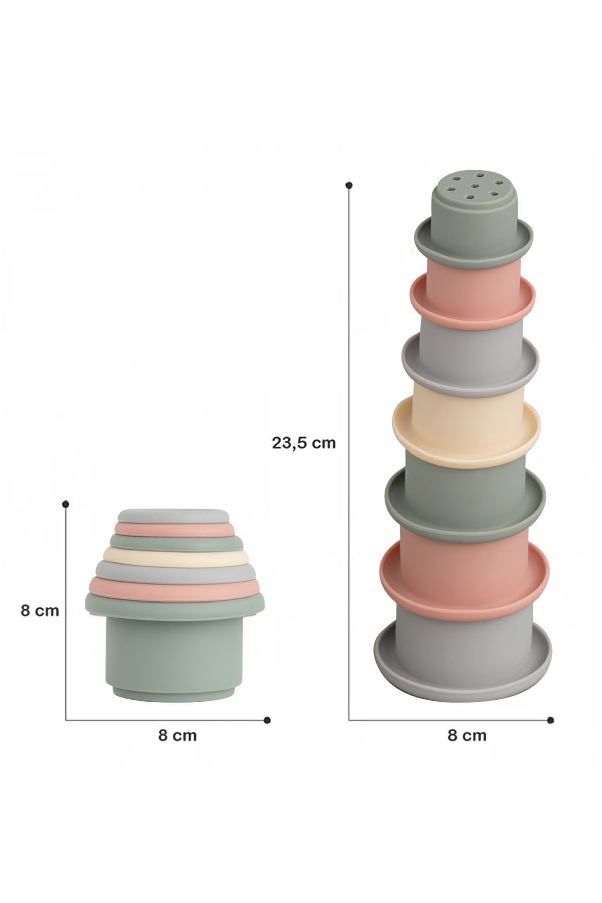 Meleni Baby 7 Parça Silikon Kule Oyuncak - Bebek Duyusal Eğitici Oyun Kulesi Aktivite Oyuncağı Renkli fotoğrafı 5 (önizleme)