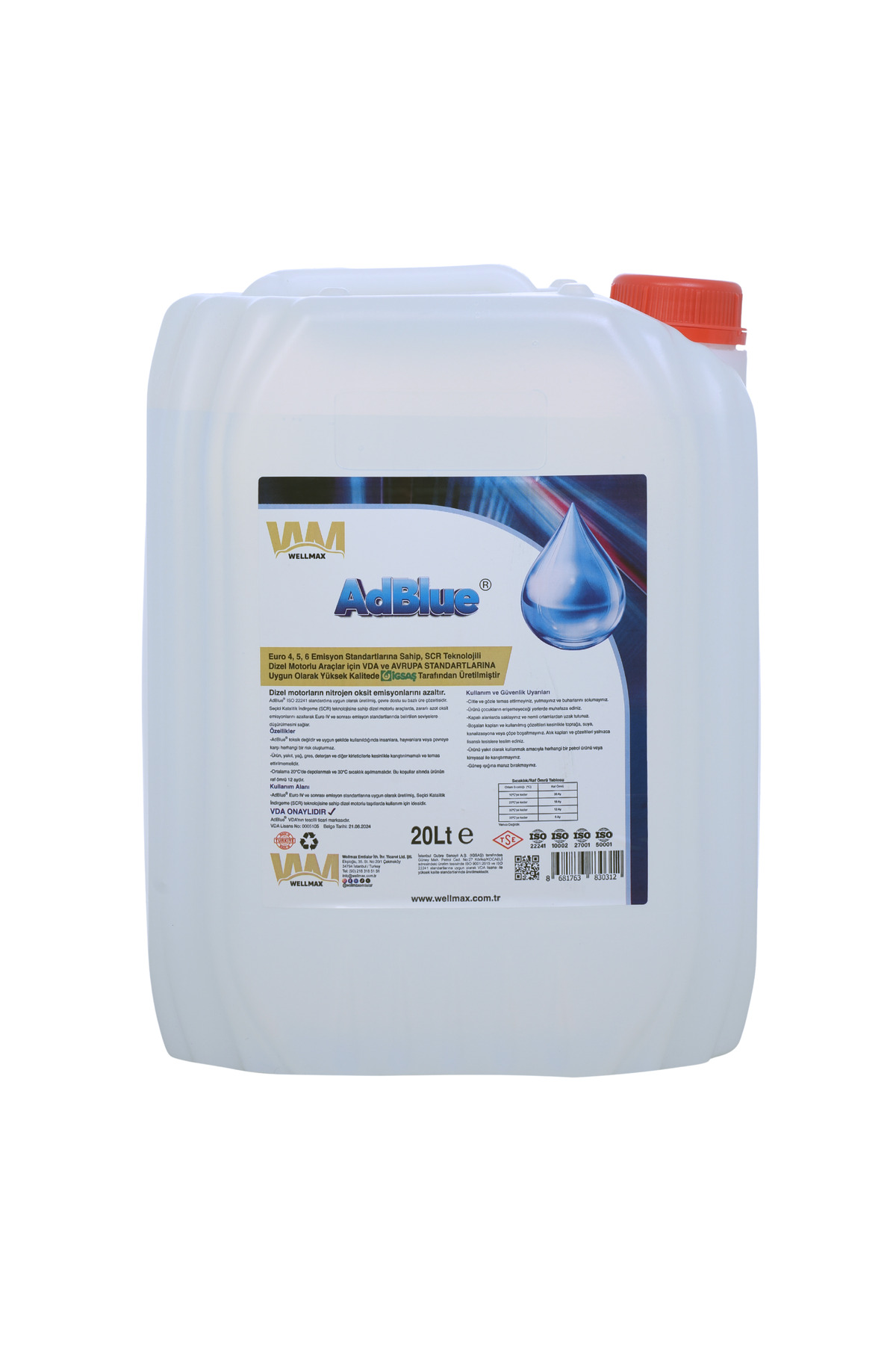 Wellmax Adblue® by İGSAŞ 20 Lt SCR Sıvısı – ISO 22241 Belgeli - Fiyatı