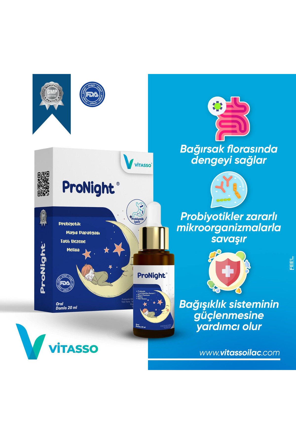 Vitasso Pronight Çocuklar Için Probiyotik Içeren Gaz Ve Uyku Damlası Damla 20 ml fotoğrafı 5 (önizleme)