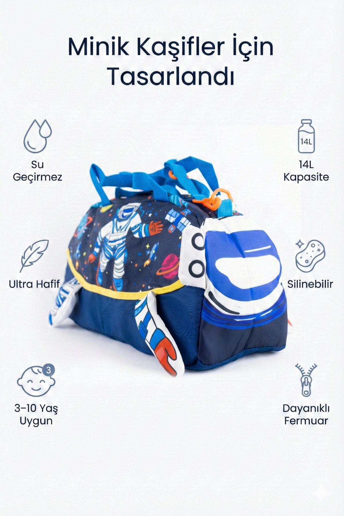 Genel Markalar  Uzay Desenli Çocuk Spor ve Seyahat Çantası 14L – Su Geçirmez, Omuz & El Taşıma - Görsel 3