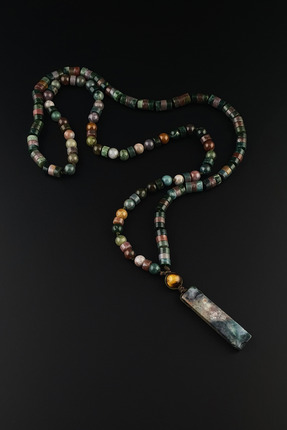 Seven Art Jewelry Doğal Taş Kolye, Hint Akiği Uçlu, Bohem Kolye, Hediye Kolye