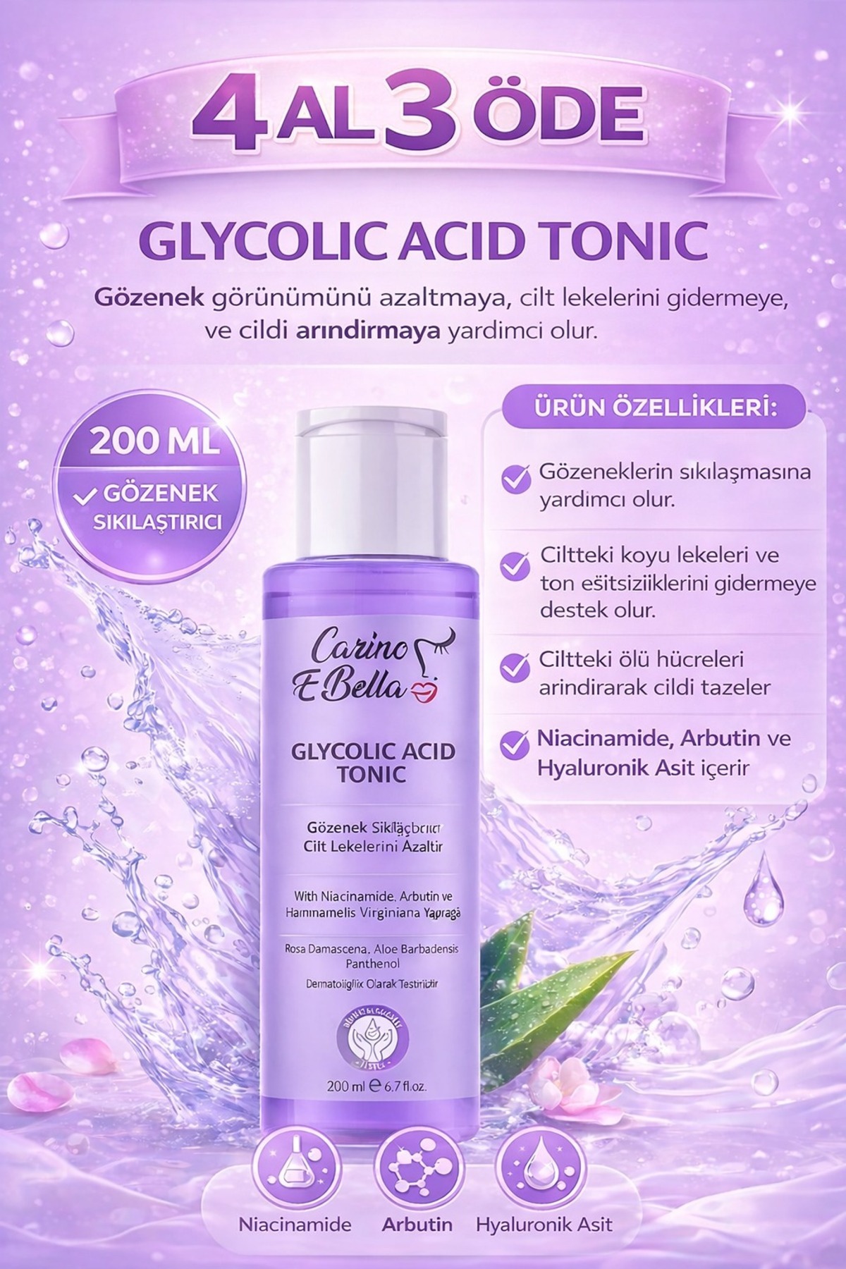 AHA Glikolik Asit Tonik 200 ML – Gözenek Sıkılaştırıcı & Leke Karşıtı — glikolikasit200ml — تصویر 6 از 9