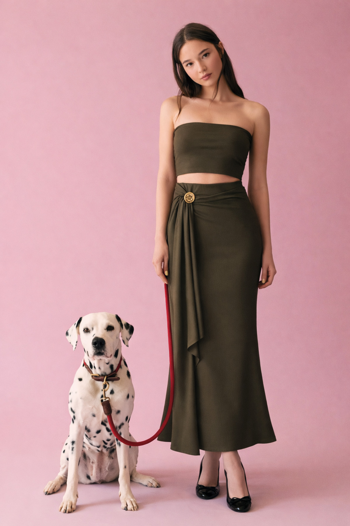 HAKKE  Vücuda Oturan Aksesuar Detaylı Örme Uzun ETEK