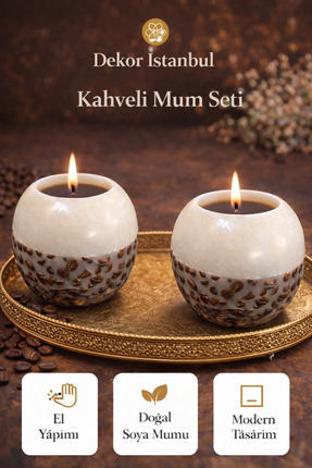 Dekor İstanbul 2’li Kahveli Mum Seti – El Yapımı Doğal Soya Mum, Dekoratif Yu...