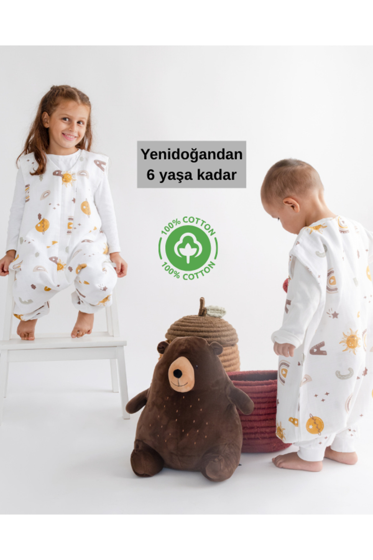 Las Vivas Kids Baharlık-Mevsimlik Çocuk Uyku Tulumu, Organik Pamuklu Müslin Bebek Uyku Tulumu, Kolsuz Tulum fotoğrafı 2 (önizleme)